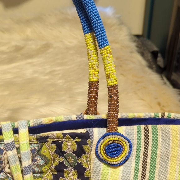 Artisan Seed bead basket purse tote bag for beach shopping or picnic - Picture 3 of 6
